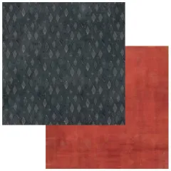 Doppelseitiges 12x12-Papier mit dunklem Rautenmuster auf der einen und rotem einfarbigem Grund auf der anderen Seite.