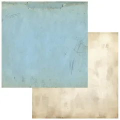 Doppelseitiges 12x12-Papier mit gealtertem hellblauem Vintage-Look und beigefarbener Fläche auf der Rückseite.