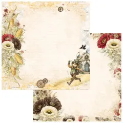Papier mit Vogelscheuche auf dem Ziegelweg und Smaragdstadt, Rückseite mit Mohnecke