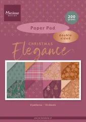 Verpackung des Marianne Design doppelseitigen Musterpapierblocks "Christmas Elegance" mit 8 weihnachtlichen Designs wie Karo, Schneeflocken und Tannenzweigen