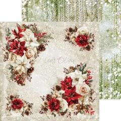 Weihnachtspapier mit hellem Muster, Spitze und weihnachtlichen Blumenarrangements