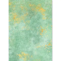 Strukturierter Reispapier-Bogen in Petrol mit goldenem Ornament und Glitzerspritzern
