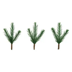 Tim Holtz Pine Stems - drei grüne Miniatur-Tannenzweige mit braunem Drahtrahmen in Reihe