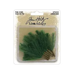 Tim Holtz Christmas Pine Stems - Packung mit 8 grünen Miniatur-Tannenzweigen mit braunem Drahtrahmen