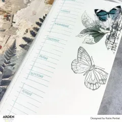 Handgemachter Planer mit zarten Schmetterlings- und Blatt-Abdrücken der Clear Stamps