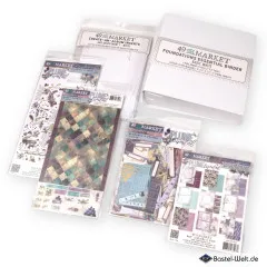 Produktübersicht des 49 and Market Plume & Petal Bundles mit Papieren, Stanzteilen und Ordner