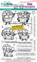 Unbestempelter A6-Stempelbogen Popcorn Party mit Popcorn-Figuren und Sprüchen