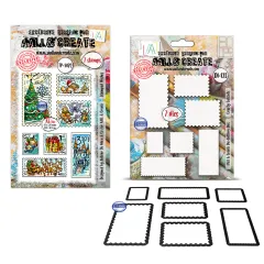 Verpackung des Stempelsets TP-1492 Stamped Wishes und der Stanzformen im Briefmarken-Design