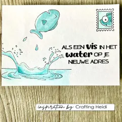 Handgestempelte Postkarte mit Fisch im Wasser und Stempel-Briefmarke