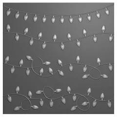 Grauer 3D-Prägefolder mit vier geschwungenen Lichterketten aus Weihnachtsbirnen