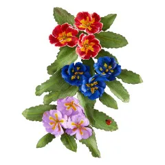 Die gestanzten Primelblüten in Rot, Blau und Violett ohne Verpackung.