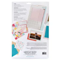 Packungsrückseite mit Features, Charakteristika und Anwendungsbeispielen für Kartenbasteln und Scrapbooking
