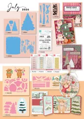 Katalogseite mit neuen Stanz-, Stempel- und Sticker-Produkten sowie fertigen Weihnachtskarten