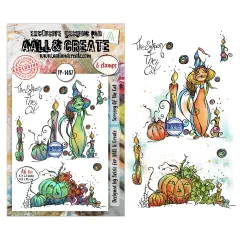 Clear Stamps Set Nr. 1487 Pumpkin Moonlight mit 6 Stempeln: Hexe mit Zauberhut, Kürbisse, Kerzen und dekorativen Elementen von Soizic