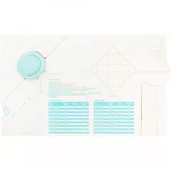 Vollständiges WRMK Gift Box Punch Board mit detaillierten Mess- und Anleitungs-Charts in Türkis und Beige