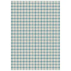 Reispapier A6 mit blauem Gingham-Karo-Muster auf cremefarbenem Hintergrund
