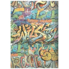 A6-Reispapier mit bunten, flächigen Graffiti-Schriftzügen