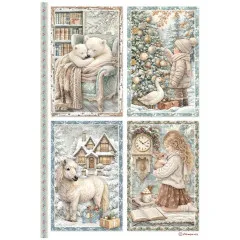 Stamperia Rice Paper - White Christmas by Cristina Radovan - 4 Cards