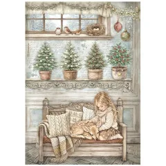 Stamperia Rice Paper - White Christmas by Cristina Radovan - Little Girl and a Fawn