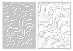 Beide Einzelschablonen des Sets: eine mit Sandlinien-Muster, eine mit mehrschichtigem Wellen-Muster, freigestellt.