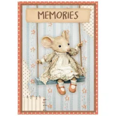 Decoupage-Design mit Maus auf Schaukel, Text Memories, gestreift, Punkte-Bordüre, Scrapbooking-Motiv