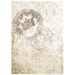 A6 Reispapier mit Krone, Poststempel und floralem Rankenmuster in Vintage-Optik