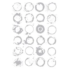Schwarz-weiße Strichzeichnung des Ringflecken-Rastermusters, ähnlich Kaffeeflecken.