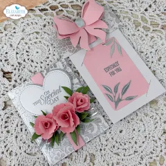 Rosa Geschenkkartenhalter mit Schleife, Rosen, Herz und gestempeltem Especially for you