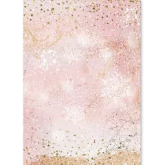Reispapier-Bogen in Rosa mit Schneeflocken, Goldglitzer und Sternkarten-Motiv