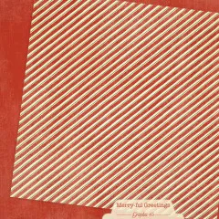Rote Papierfläche mit diagonalen roten und weißen Streifenmuster am oberen Rand, Merry-ful Greetings