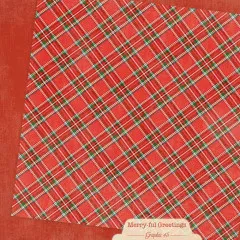 Rotes Karomuster mit grünen, weißen und gelben Linien auf Papierblatt aus Merry-ful Greetings Collection