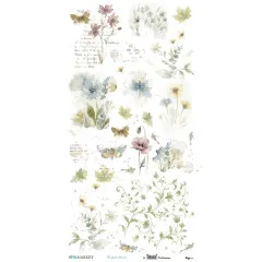 Rub-On-Bogen 2 mit Schmetterlingen, Wiesenblumen und Rankenmotiven in Aquarell-Optik.