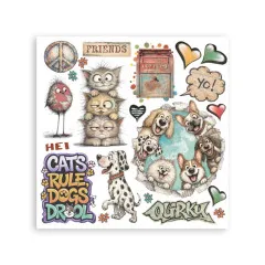 Rub-On-Bogen mit Katzenturm, Hunden im Kreis, Dalmatiner und Cats rule Dogs drool