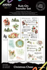 Verpacktes Rub-On-Transfer-Set mit Weihnachtsmann, Notenblatt, Tannenkranz und Engel-Motiven, acht Bögen