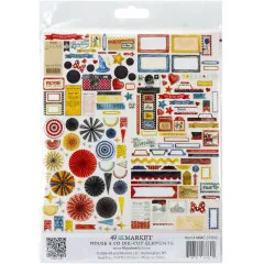 Rückseite der Verpackung mit Übersicht aller Die-Cuts-Elemente wie Kamera, Sternchen, Etiketten und Papierfächer.