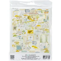 Rückseite der Verpackung mit Übersicht aller 138 Ephemera-Teile wie Anhänger, Karteikarten und botanische Motive.