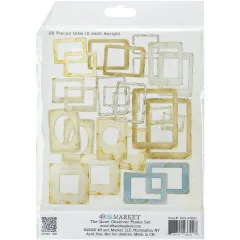 Rückseite der Verpackung mit Übersicht aller 26 Papierrahmen in unterschiedlichen Formen und Größen.