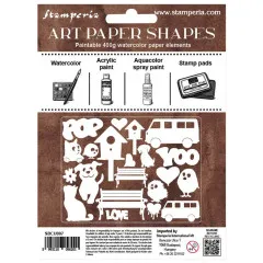 Verpackungsrückseite der Art Paper Shapes Furry Friends 2 mit Motivübersicht und geeigneten Farben