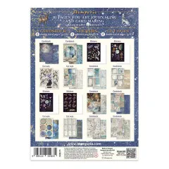 Rückseite des Junk Journals Cosmos mit Übersicht aller Cardstock-, Sticker- und Cut-Out-Seiten