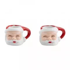 Zwei rote und weiße Santa-Tassen mit Griff, Frontalansicht