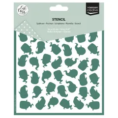Verpackung der Vaessen Creative Schablone 'Ghosts' von Carla Creates mit grünem Geister-Muster, 15x15 cm
