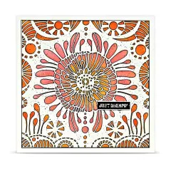 Quadratisches Designbeispiel in Orange und Rosa mit Aall & Create Stencil