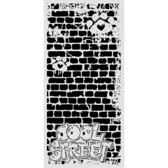 Schablone Cool Street Bricks ohne Verpackung mit Ziegelmuster, Pfoten und Graffiti-Schrift