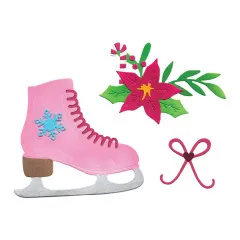 Nahaufnahme der kolorierten Motive Schlittschuh, Weihnachtsstern und Schleife ohne Verpackungsrand