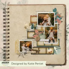 Scrapbook Layout auf braunem Vintage-Hintergrund mit Fotos und Embellishments
