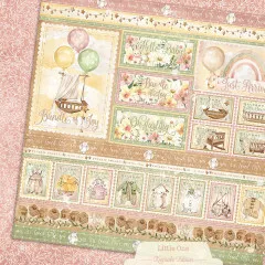 Little One Papierbögen Scrapbook-Vorlage mit Ballons, Babykorb, Labels und koordinierten Designs in Pastelltönen