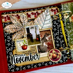 Scrapbook-Seite Notabel November mit herbstlichen Stempeln und Blättern