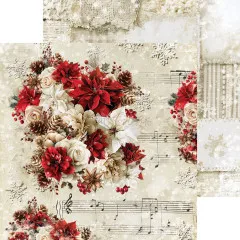 Einzelner Scrapbooking-Bogen mit weihnachtlichen Blumen und Notenmuster von Craft O'Clock