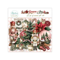Verpackung der Season-of-Joy-Stanzteile mit Nussknacker, Christbaumkugeln und Schneekugel.
