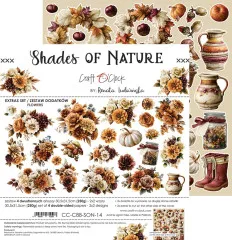 Craft O'Clock Shades Of Nature Papierbogen mit herbstlichen Blumen, Kränzen, Kürbissen und Stiefeln